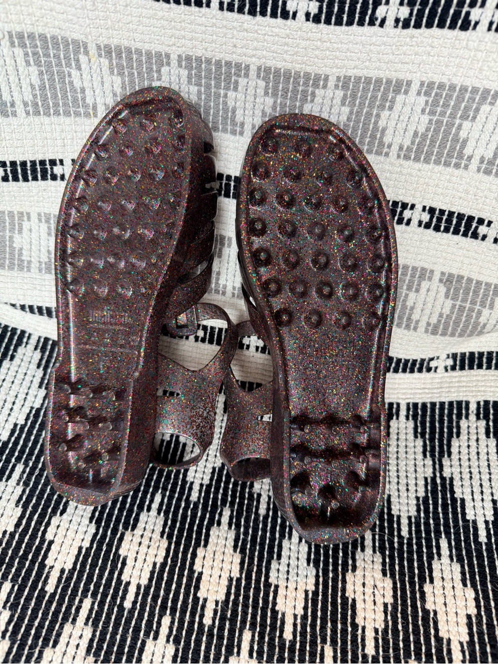 Melissa Glitter Jelly Fisherman Sandals - Black with Multicolor Sparkle, Size 8 - Picture 2 of 9